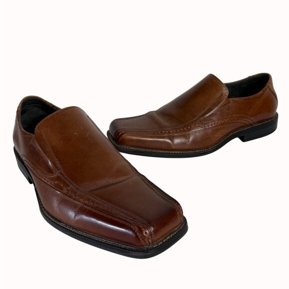 Stacy Adams Mens Loafers Size 10.5M Cognac Leather Slip On Square Toe Shoes - Picture 5 of 14
